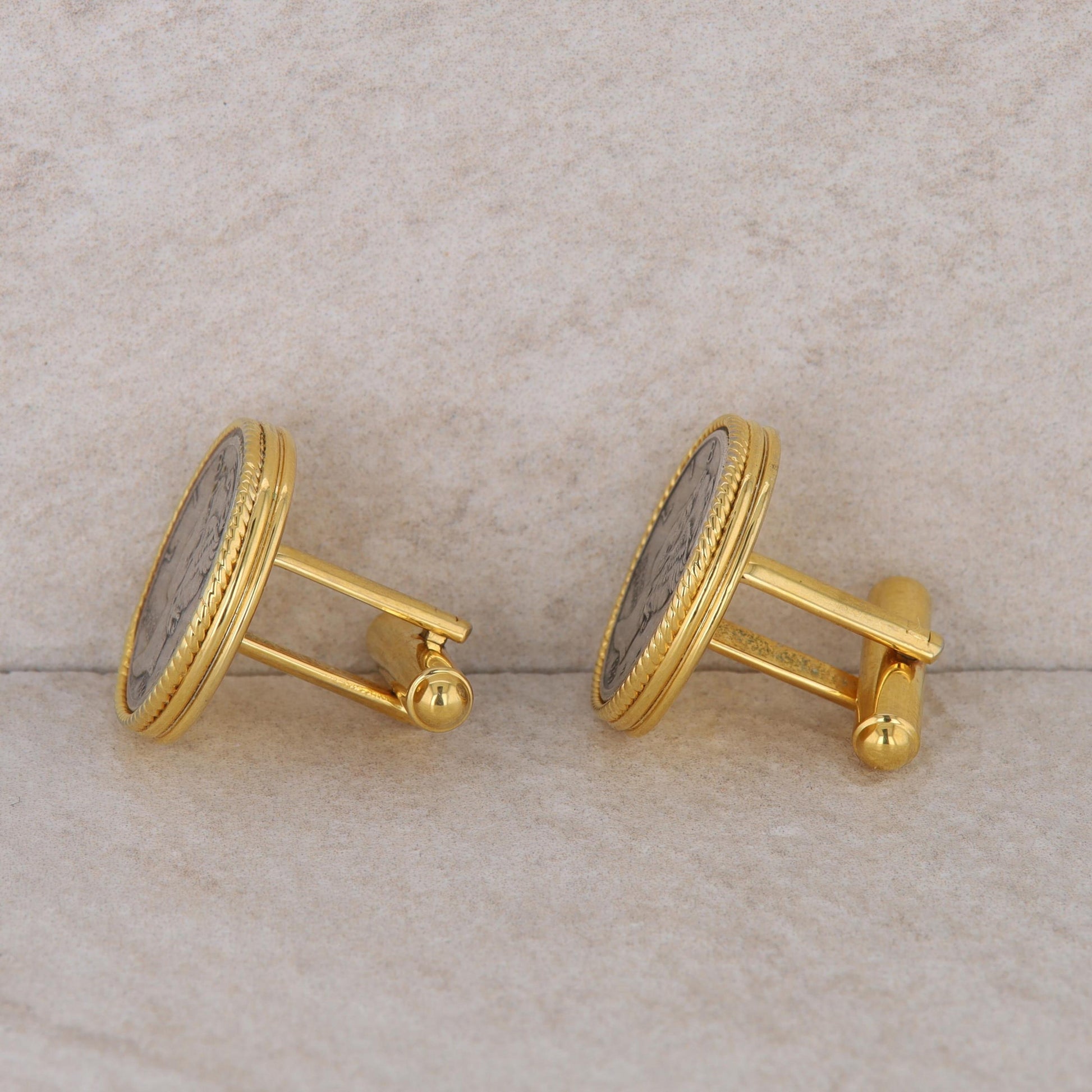 Genuine Mercury Dime Coins in Gold Tone Cufflinks with Matching Tie Tac