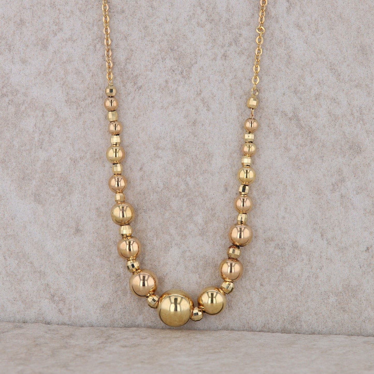 14k Yellow Gold Graduated Beaded Chain Necklace 2.85g