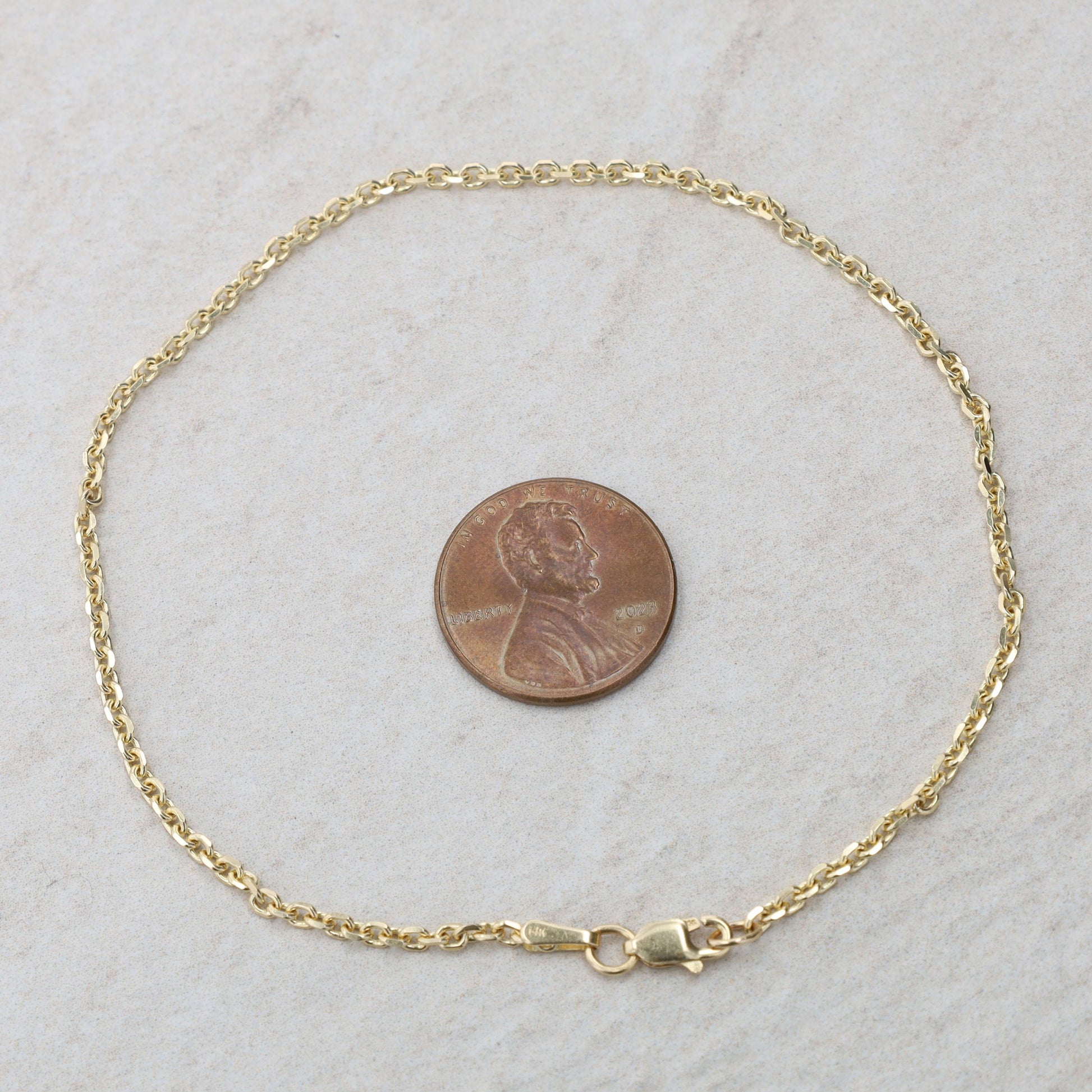 14k Yellow Gold Cable Chain Anklet 9" 3.3g