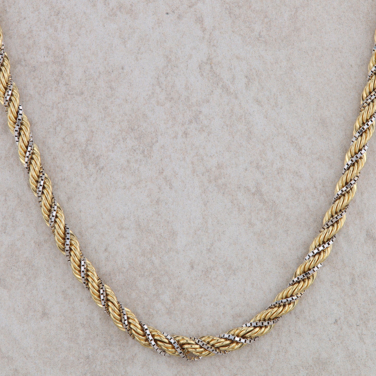 18k Yellow Rope and Box White Gold Textured Chain 24"