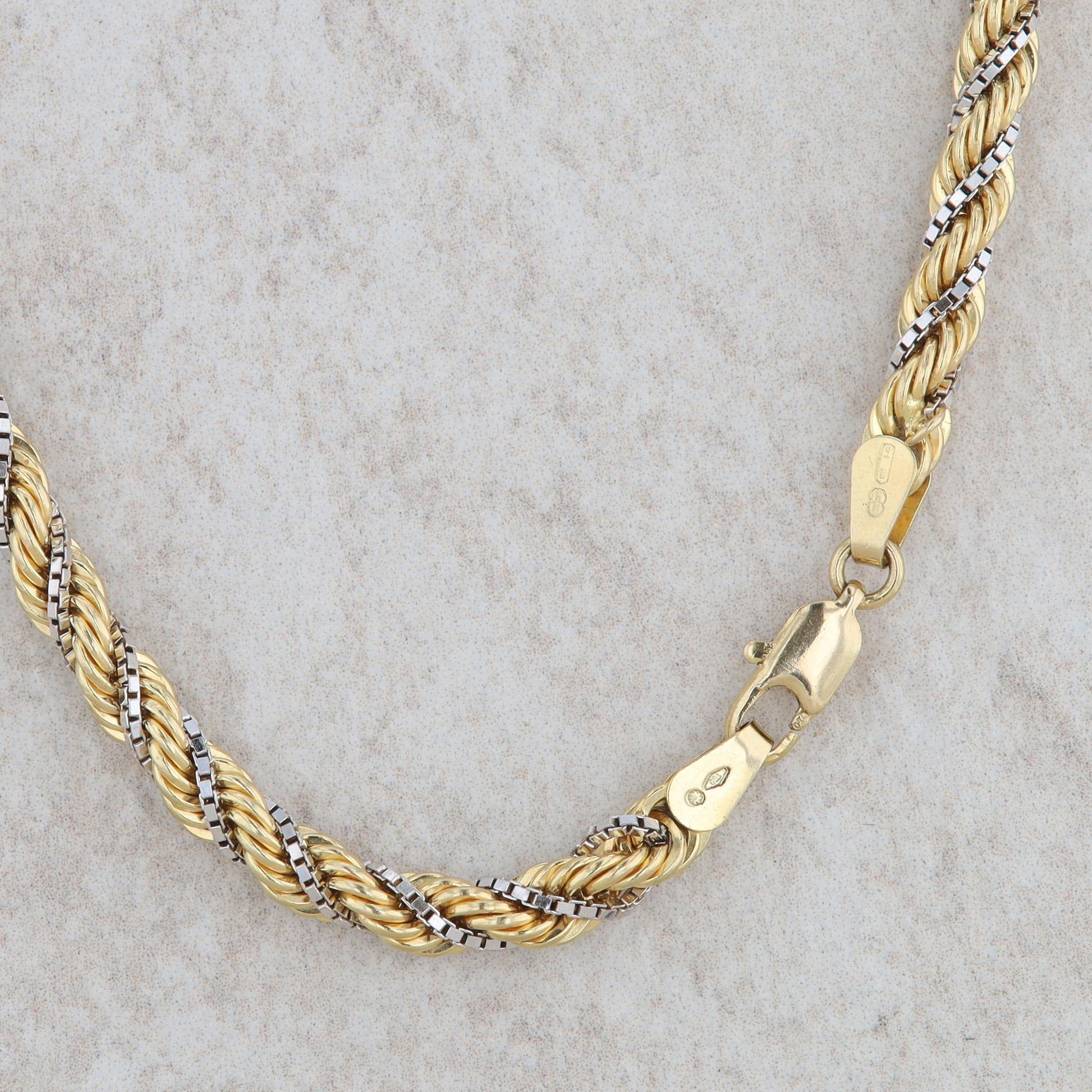 18k Yellow Rope and Box White Gold Textured Chain 24"