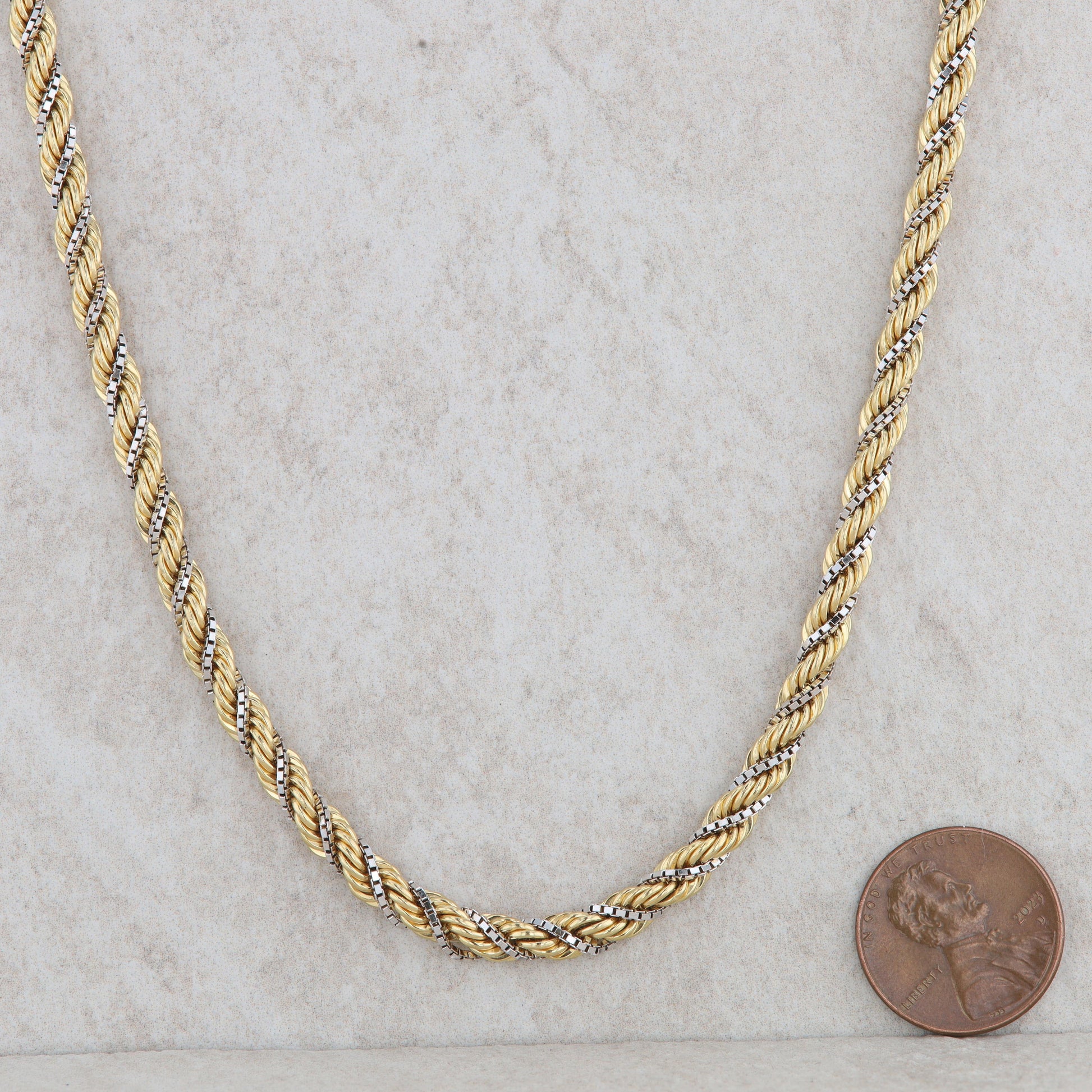 18k Yellow Rope and Box White Gold Textured Chain 24"