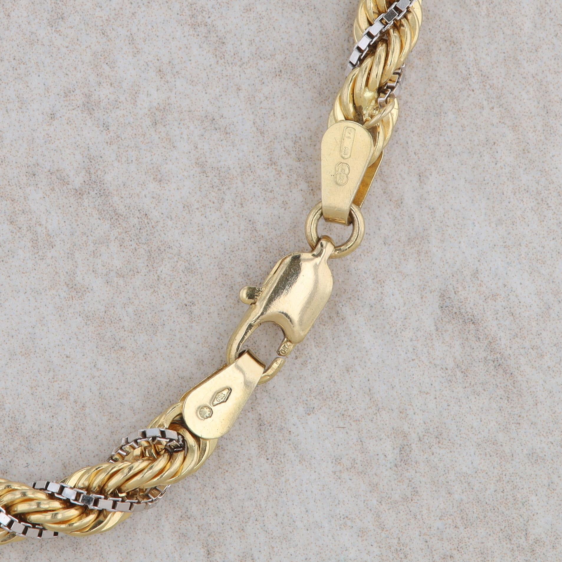 18k Yellow Rope and Box White Gold Textured Chain 24"