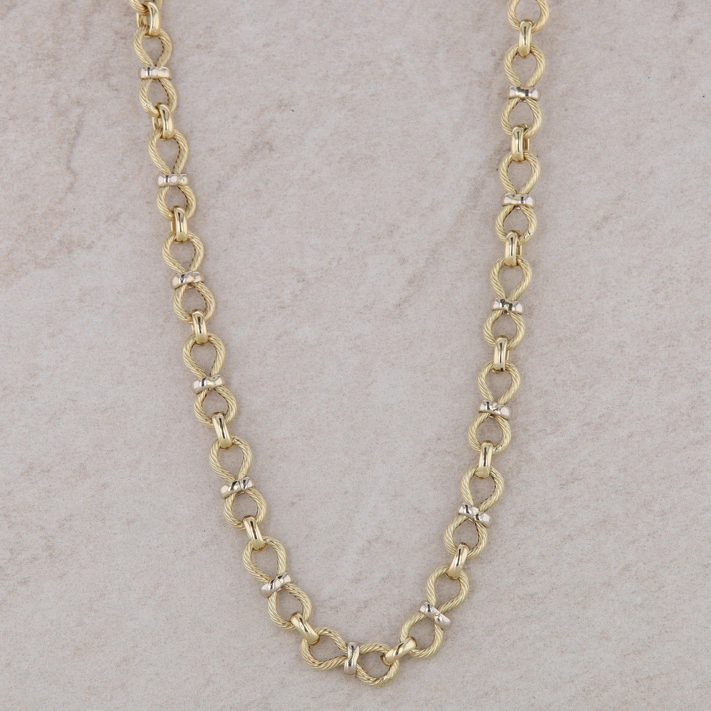 14k Yellow and White Gold Textured Link Necklace 9.85g