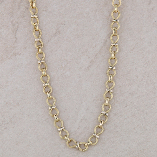 14k Yellow and White Gold Textured Link Necklace 9.85g