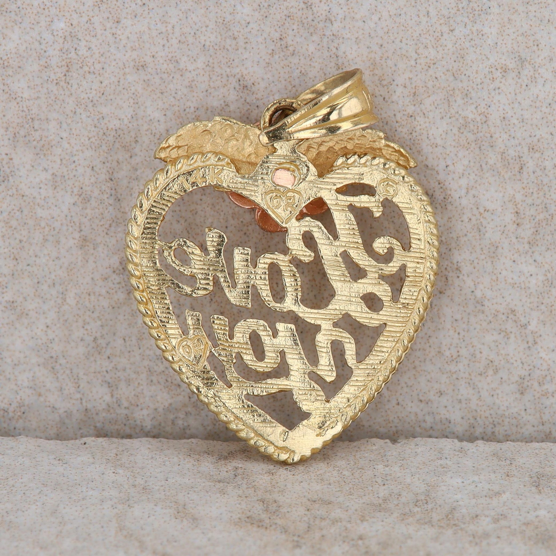 14k Yellow Gold I Love You Heart with Rose Pendant