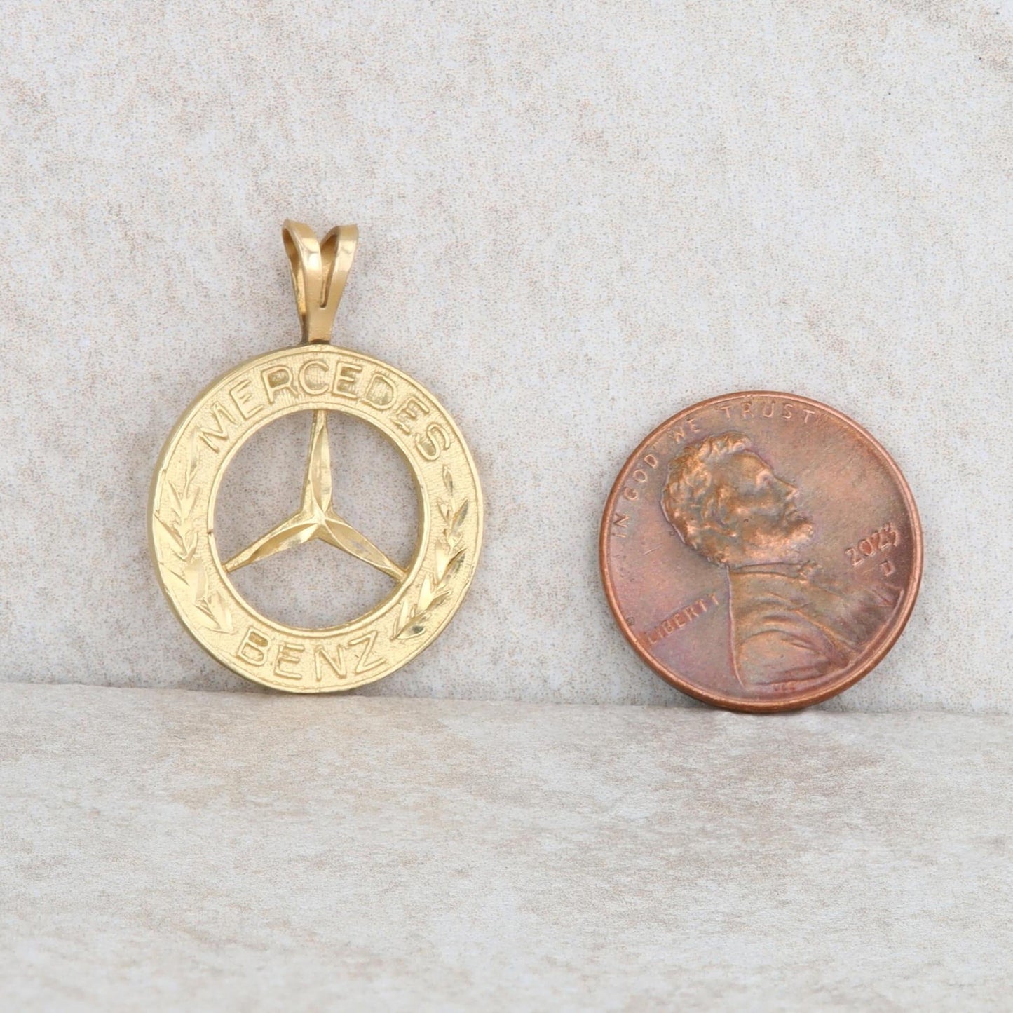 14k Yellow Gold Mercedes Benz Logo Charm/Pendant