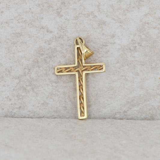 14k Yellow Gold Cut Out Textured Cross Pendant 1.2g