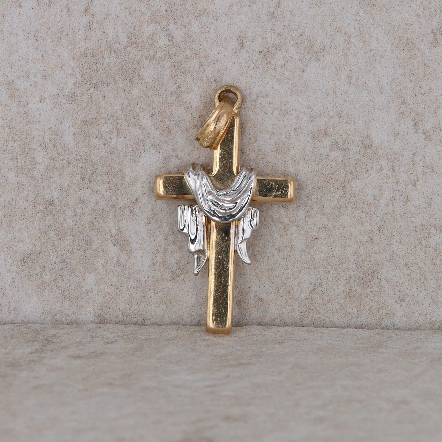 14k Two Tone Cross Pendant 1.3g