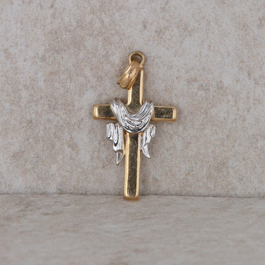 14k Two Tone Cross Pendant 1.3g