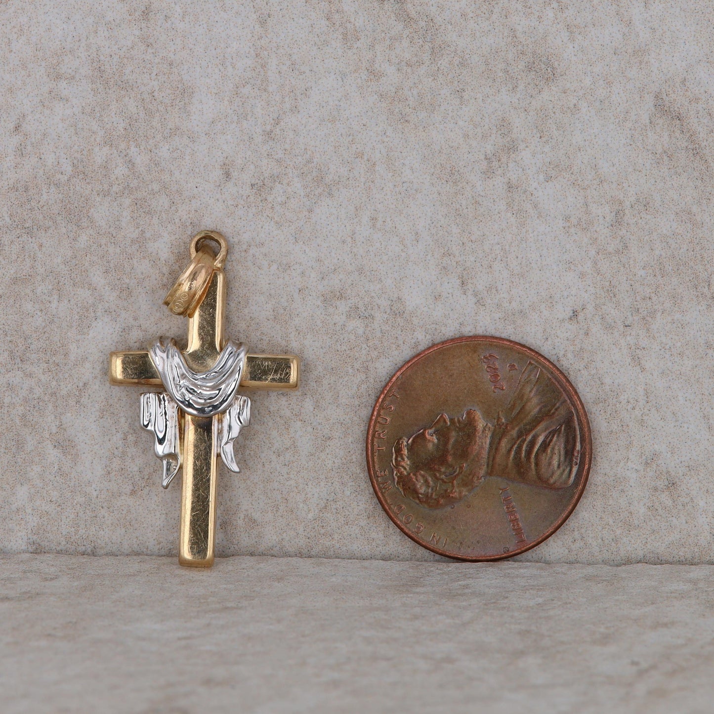 14k Two Tone Cross Pendant 1.3g