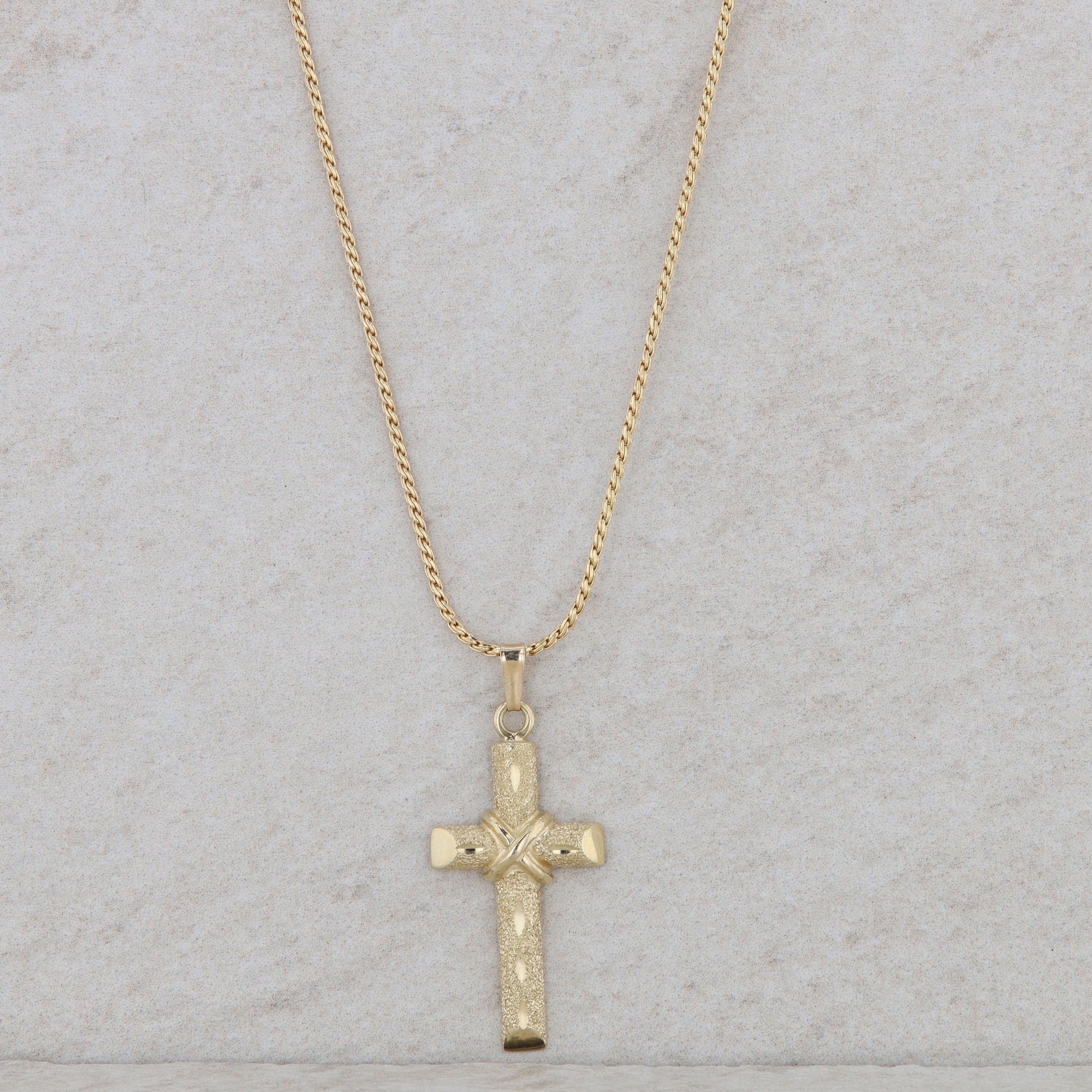 14k Yellow Gold Textured Cross Necklace 6.6g