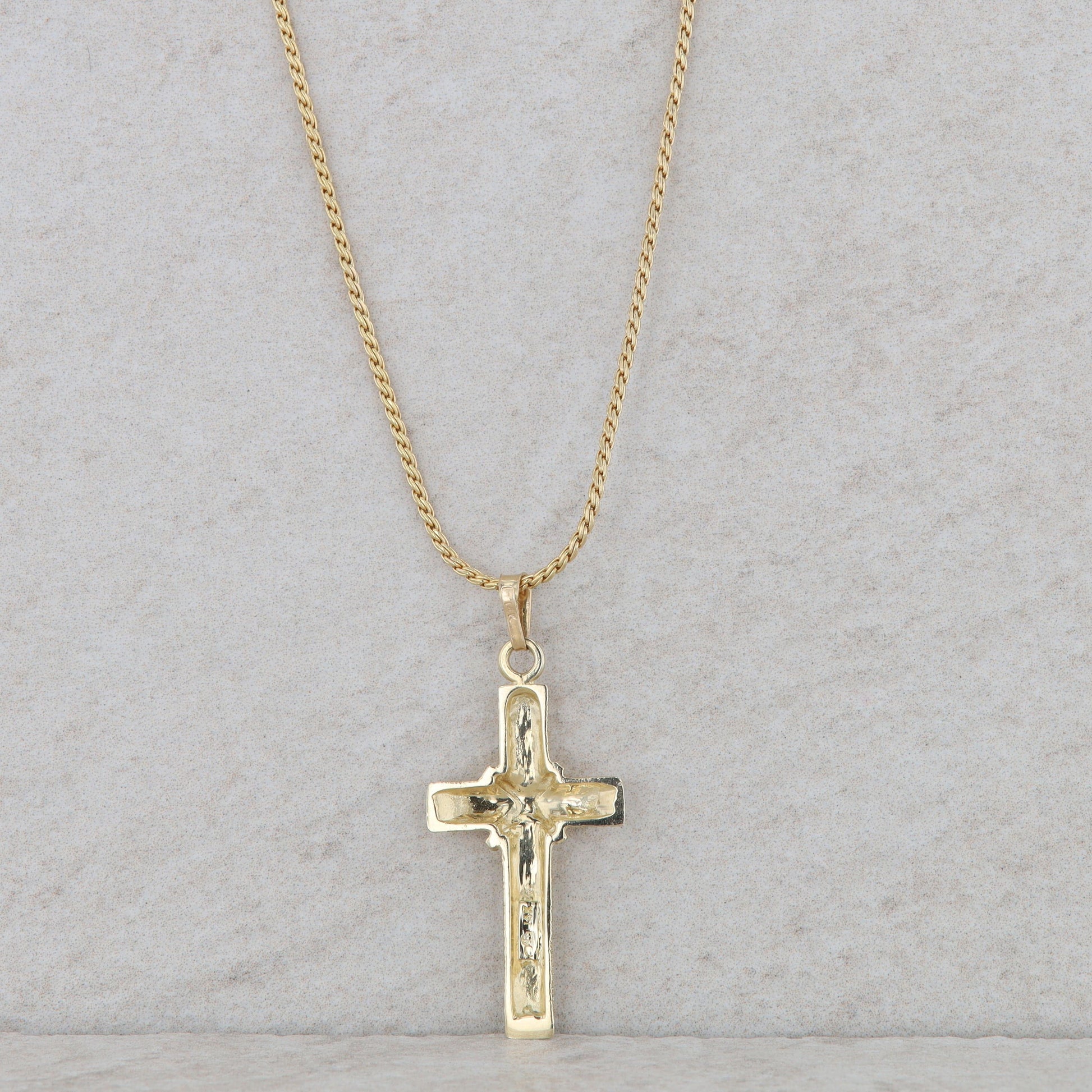 14k Yellow Gold Textured Cross Necklace 6.6g