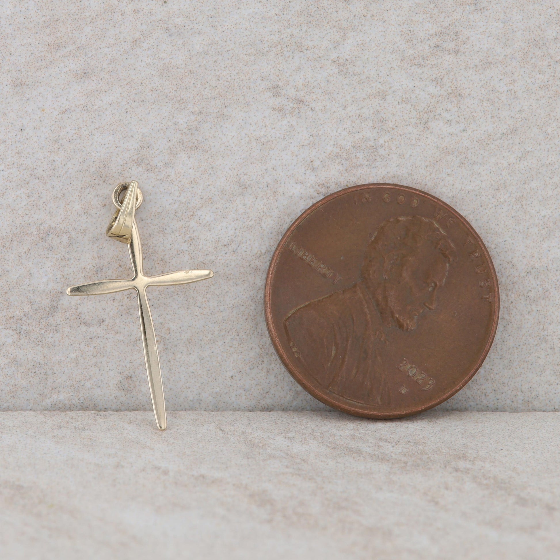 14k Yellow Gold Thin Polished Cross Pendant 0.23g