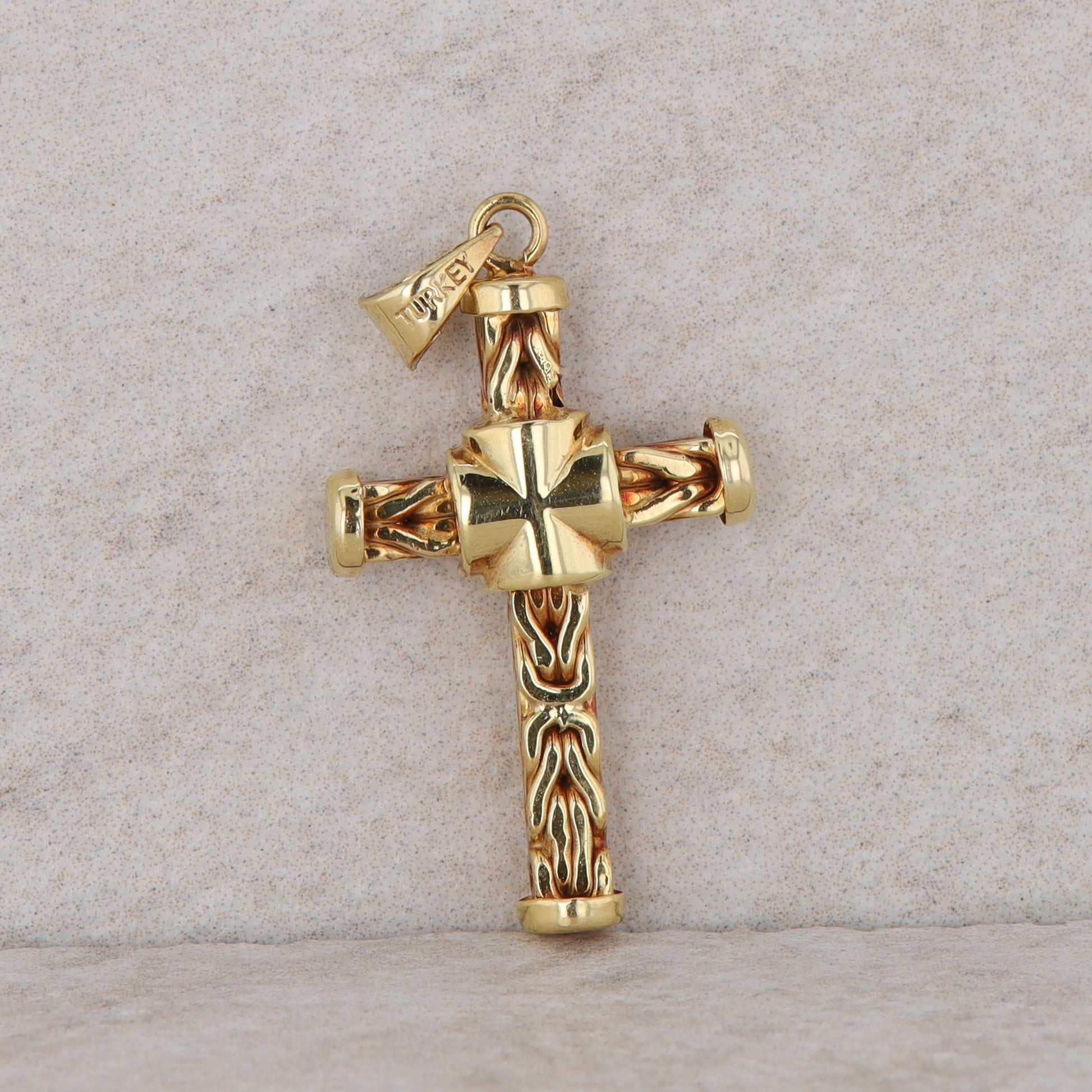 18k Yellow Gold Textured Cross Pendant 2.40g