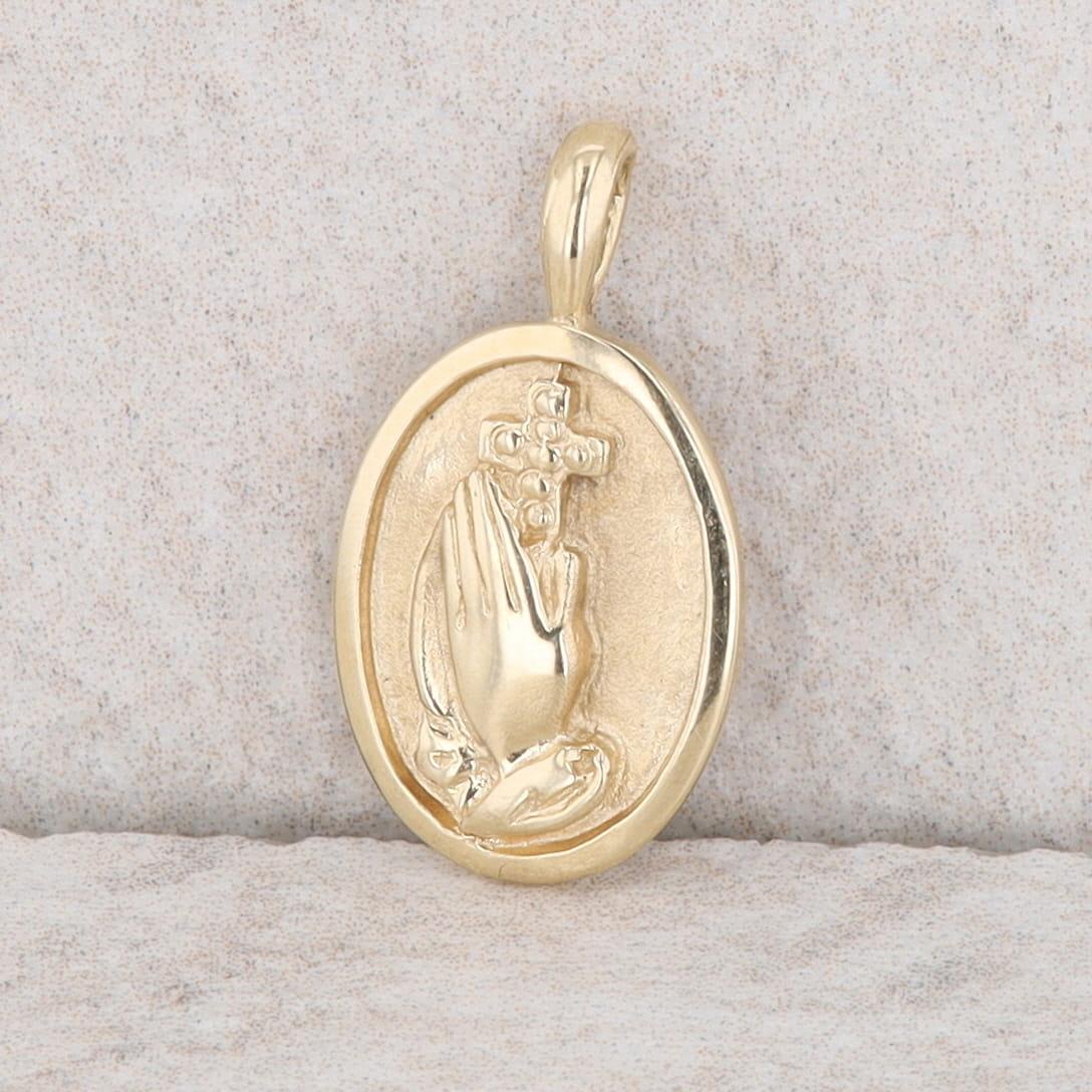 14k Yellow Gold Praying Hands Pendant 1.3g