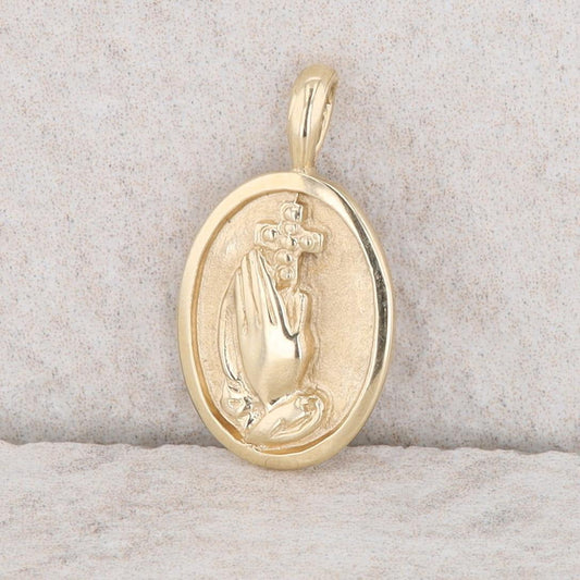 14k Yellow Gold Praying Hands Pendant 1.3g