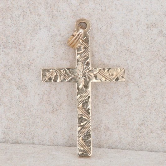 10k Yellow Gold Floral Engraved Cross Pendant, 0.7g