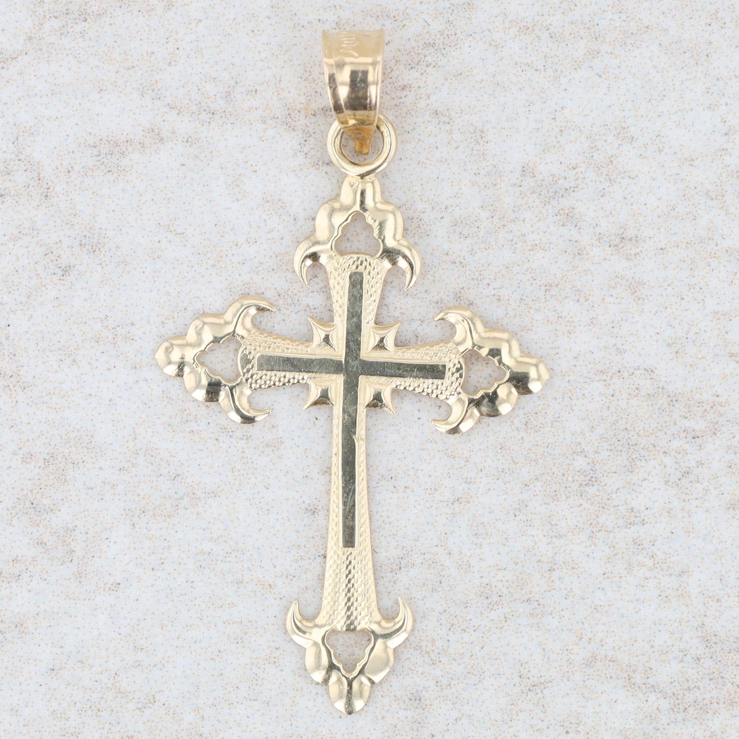 14k Yellow Gold Filigree and Textured Cross Pendant, 0.8g