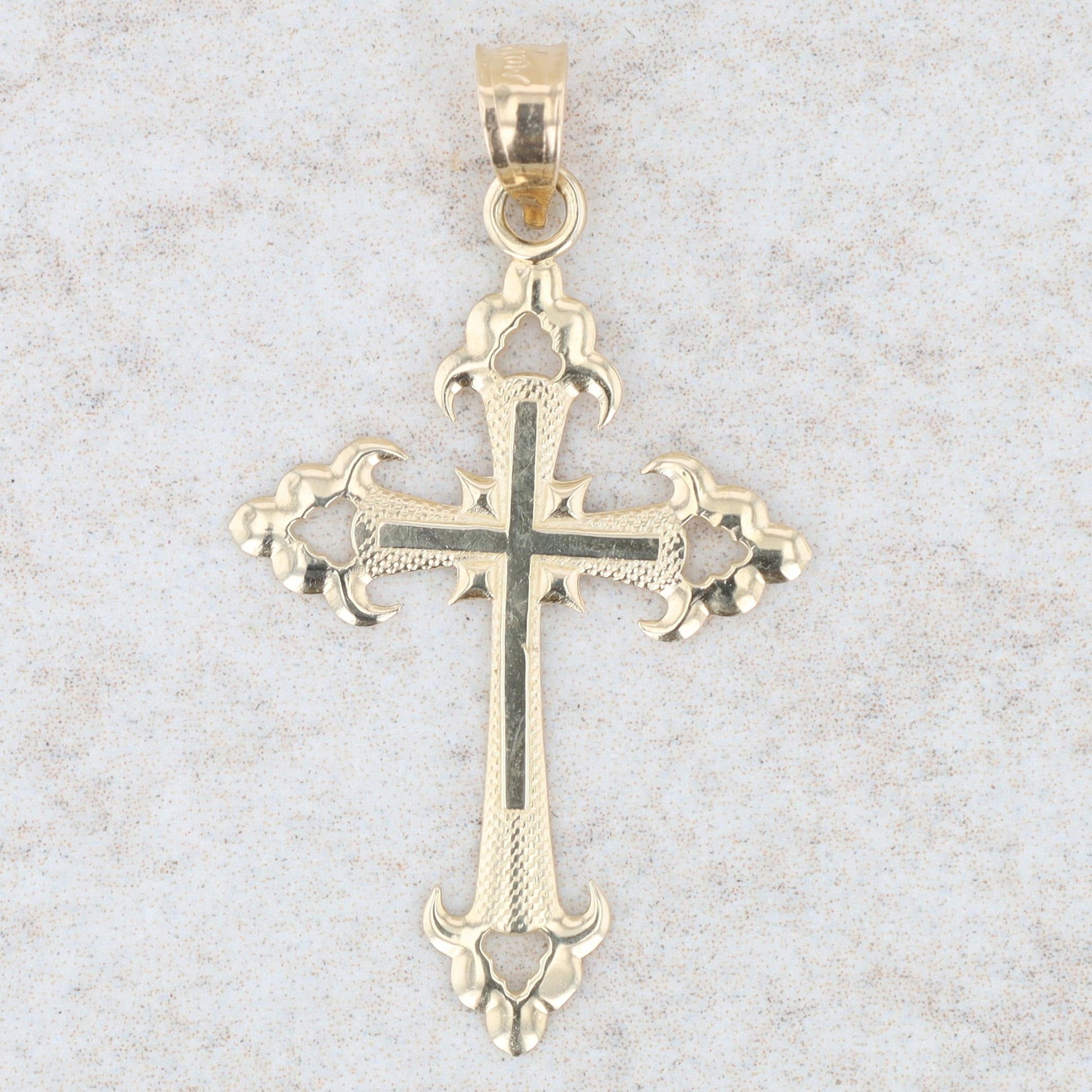 14k Yellow Gold Filigree and Textured Cross Pendant, 0.8g