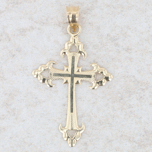 14k Yellow Gold Filigree and Textured Cross Pendant, 0.8g