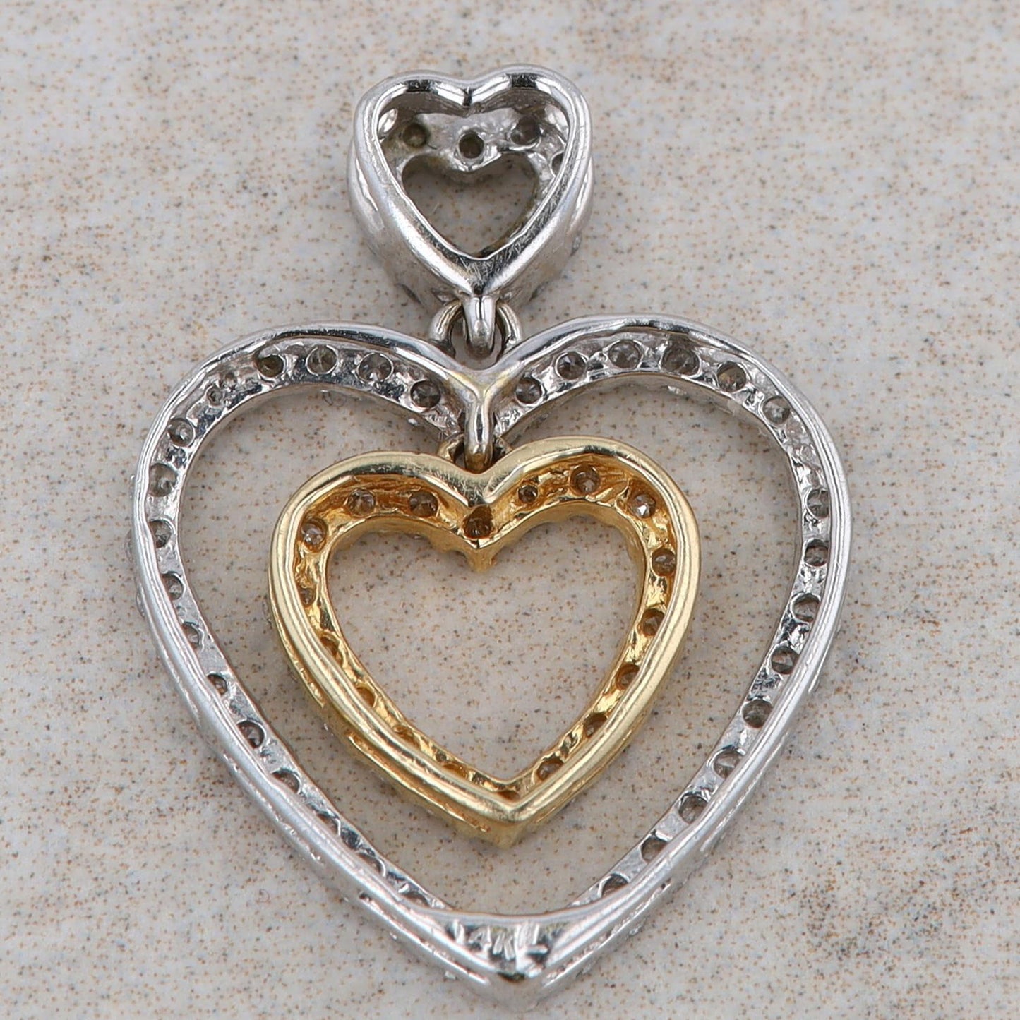 14k Two Tone Gold and Diamond Triple Heart Necklace