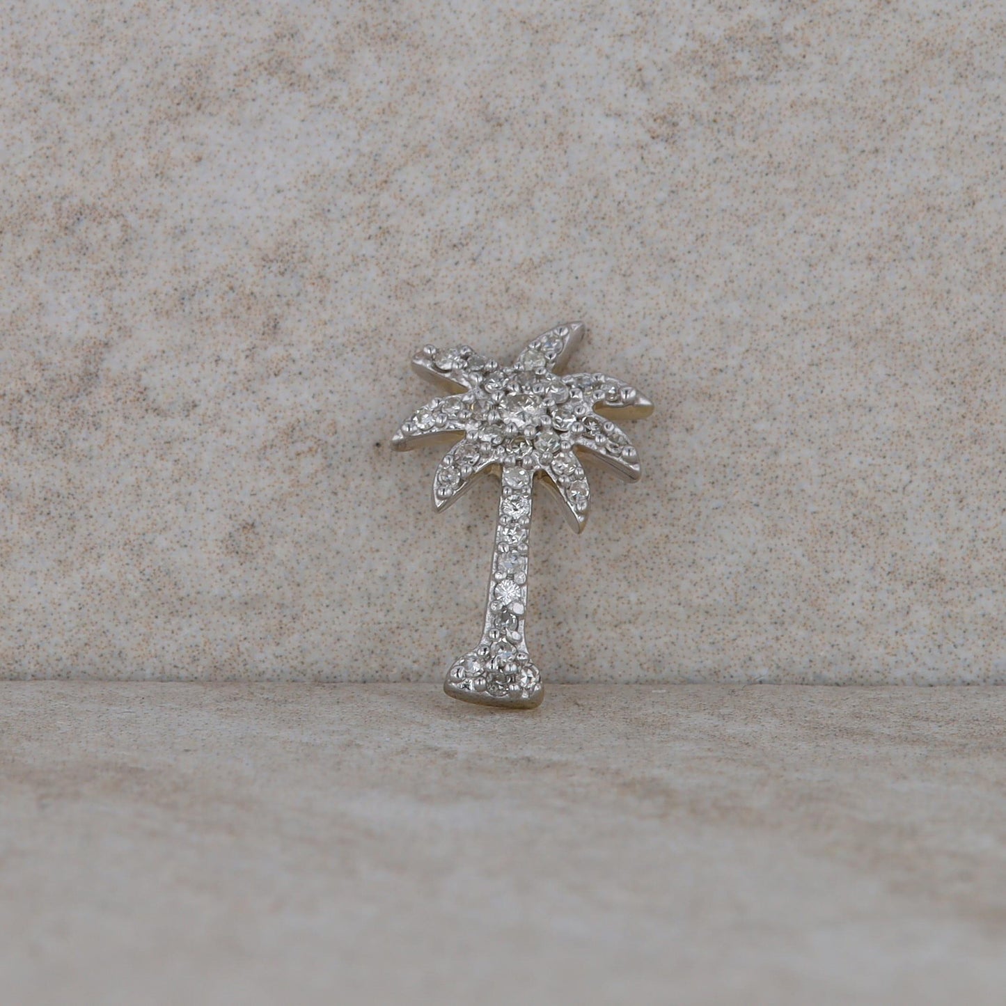 14k White Gold Diamond Palm Tree Charm/Pendant