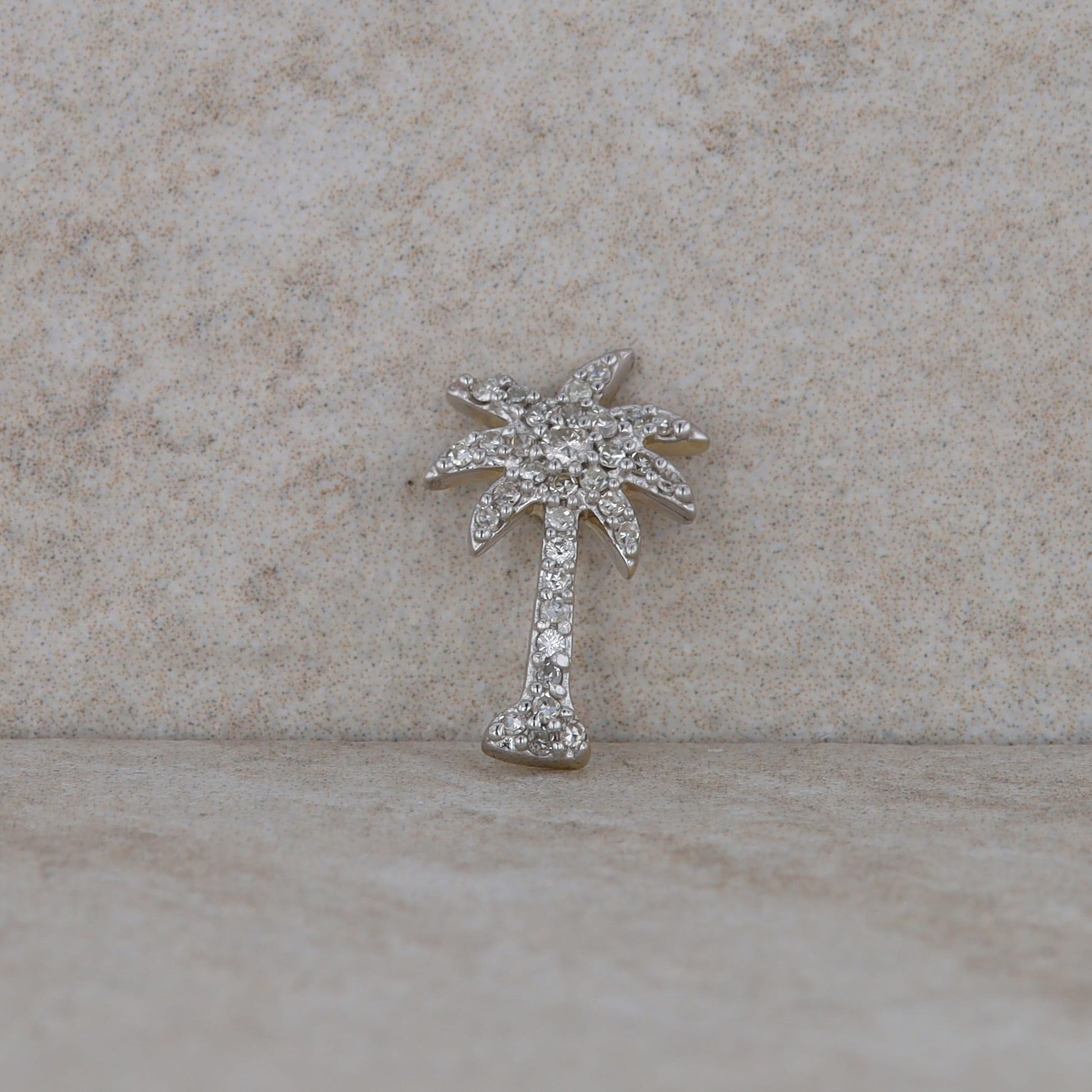 14k White Gold Diamond Palm Tree Charm/Pendant