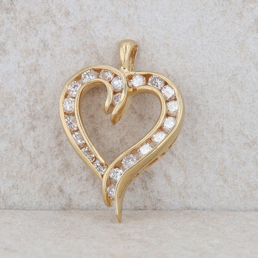 14k Yellow Gold Diamond Heart Pendant