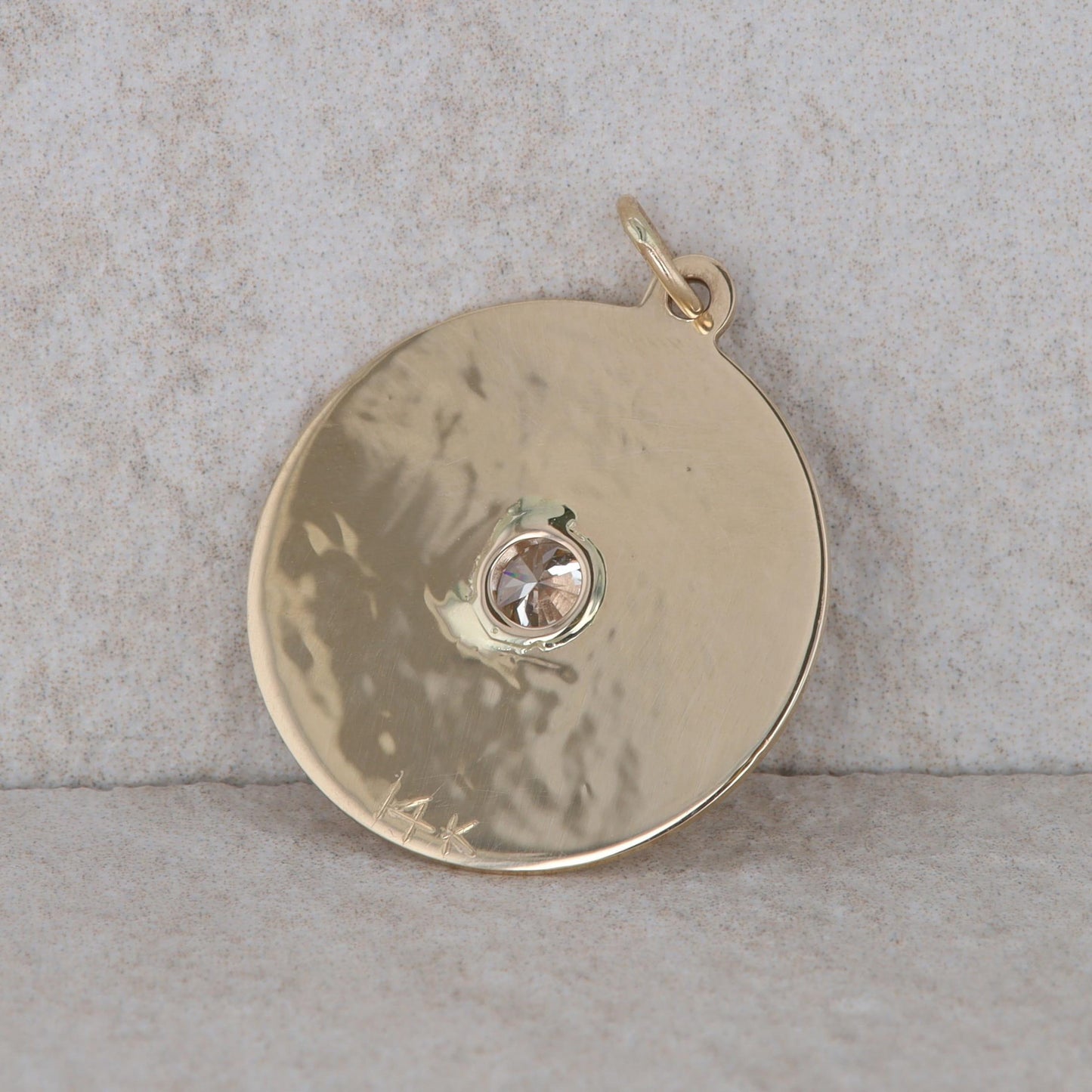 14k Yellow Gold Round Diamond Disc Circle Pendant