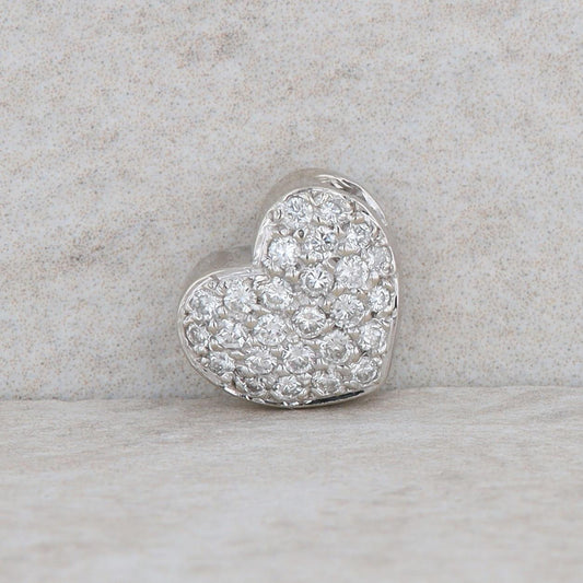 14k White Gold Diamond Cluster Heart Slide Pendant