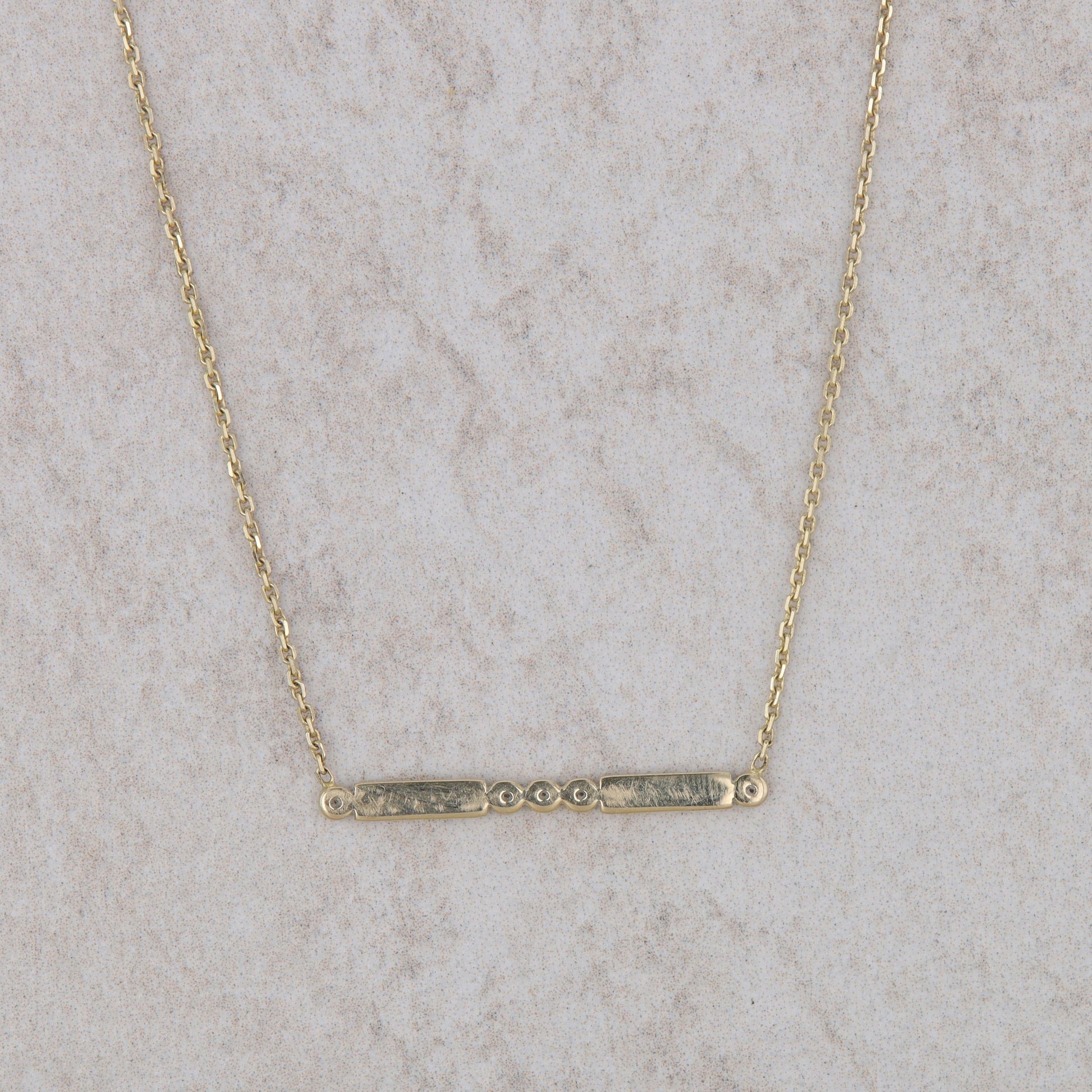 14k Yellow Gold Five Diamond Bezel Bar Style Necklace