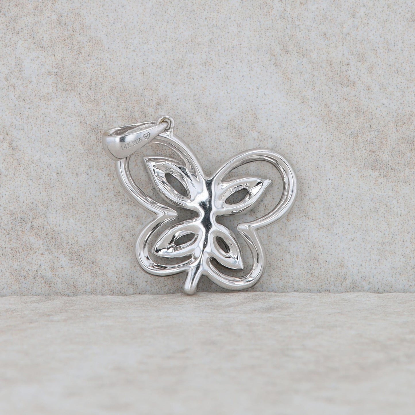 14k White Gold Diamond and Black Diamond Butterfly Pendant