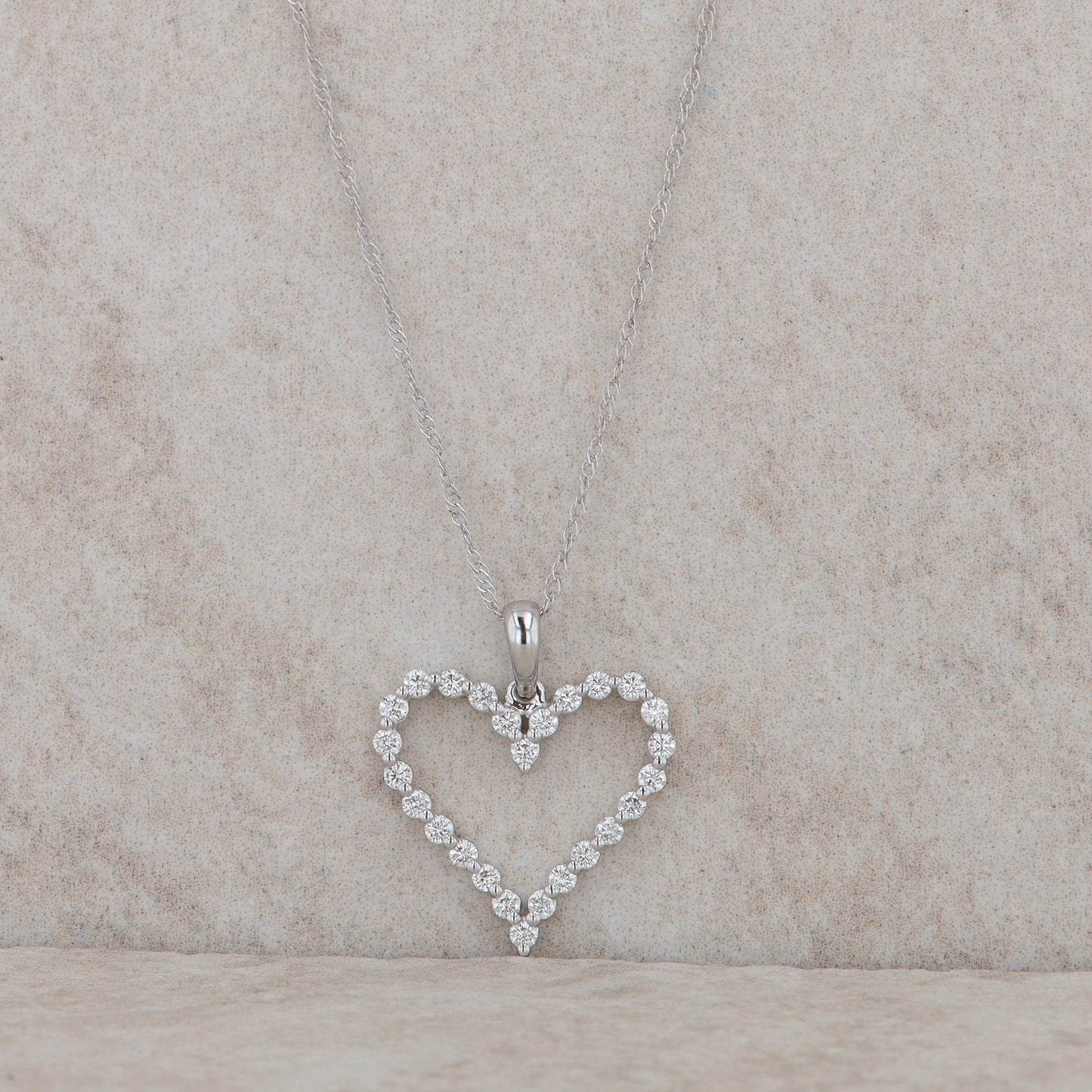 14k White Gold Single Prong Heart Diamond Necklace