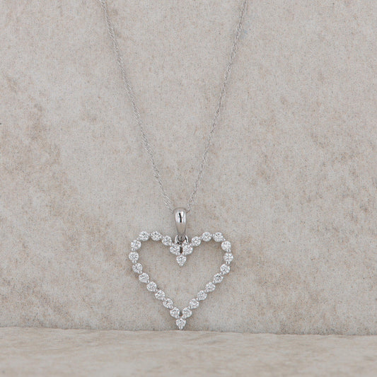 14k White Gold Single Prong Heart Diamond Necklace