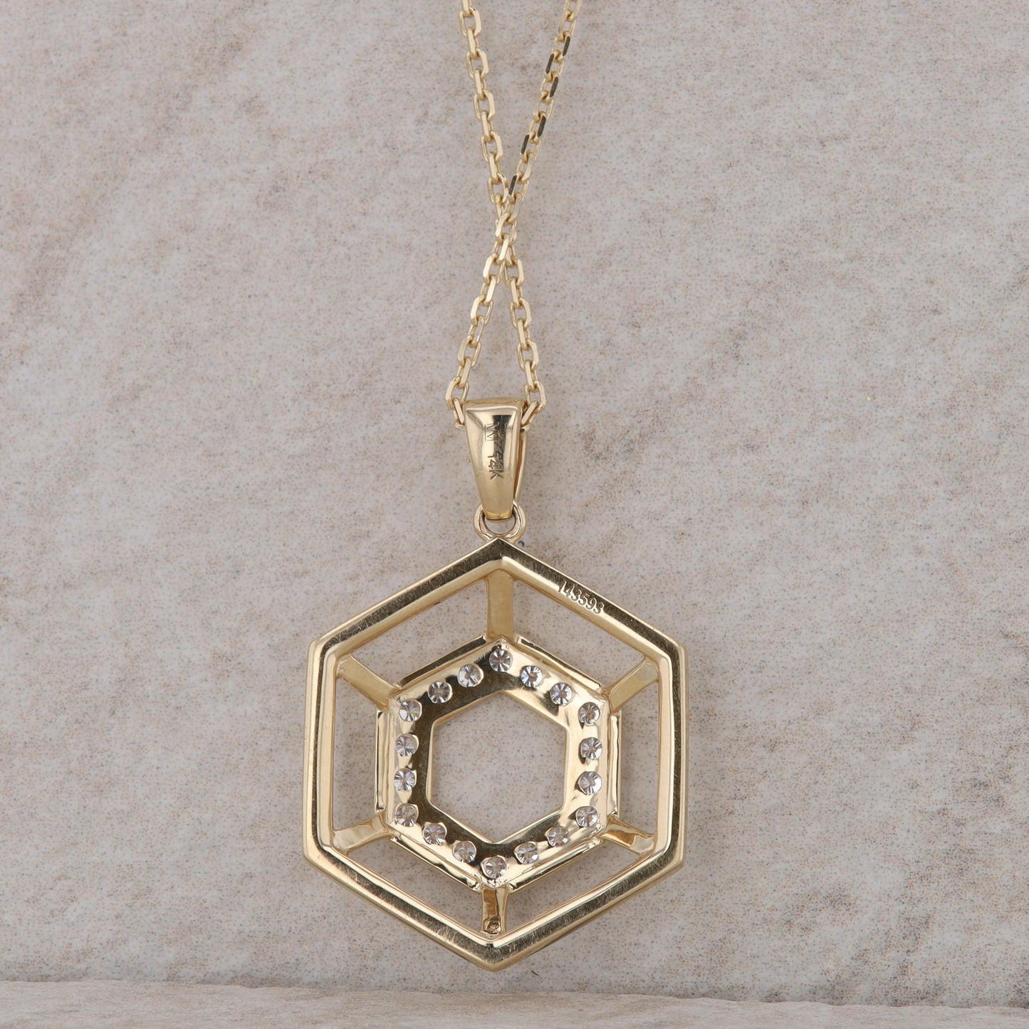 14k Yellow Gold Double Row Diamond Hexagon Necklace