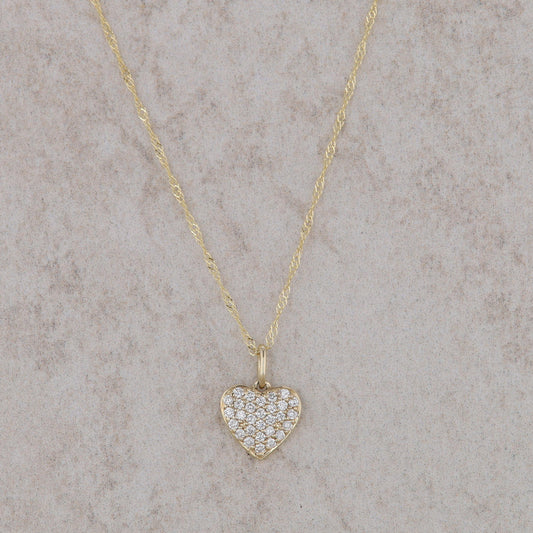 14k Yellow Gold Heart Diamond Cluster Necklace