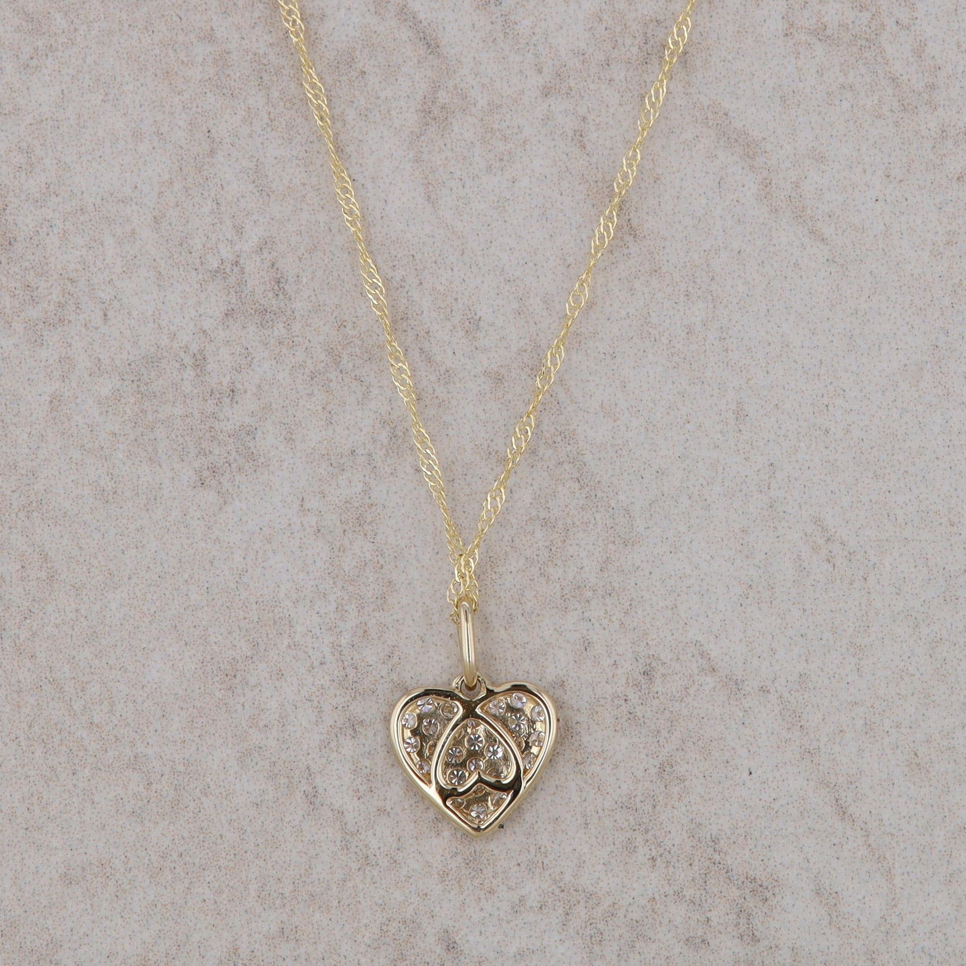 14k Yellow Gold Heart Diamond Cluster Necklace