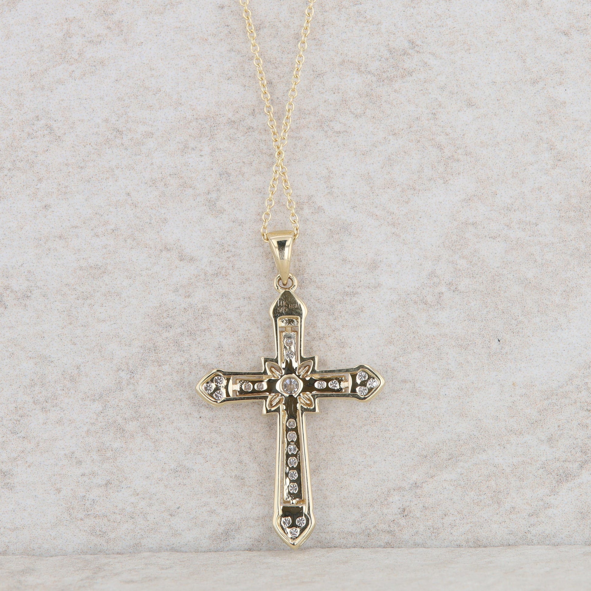 14k Yellow Gold Diamond Cross Necklace 18"