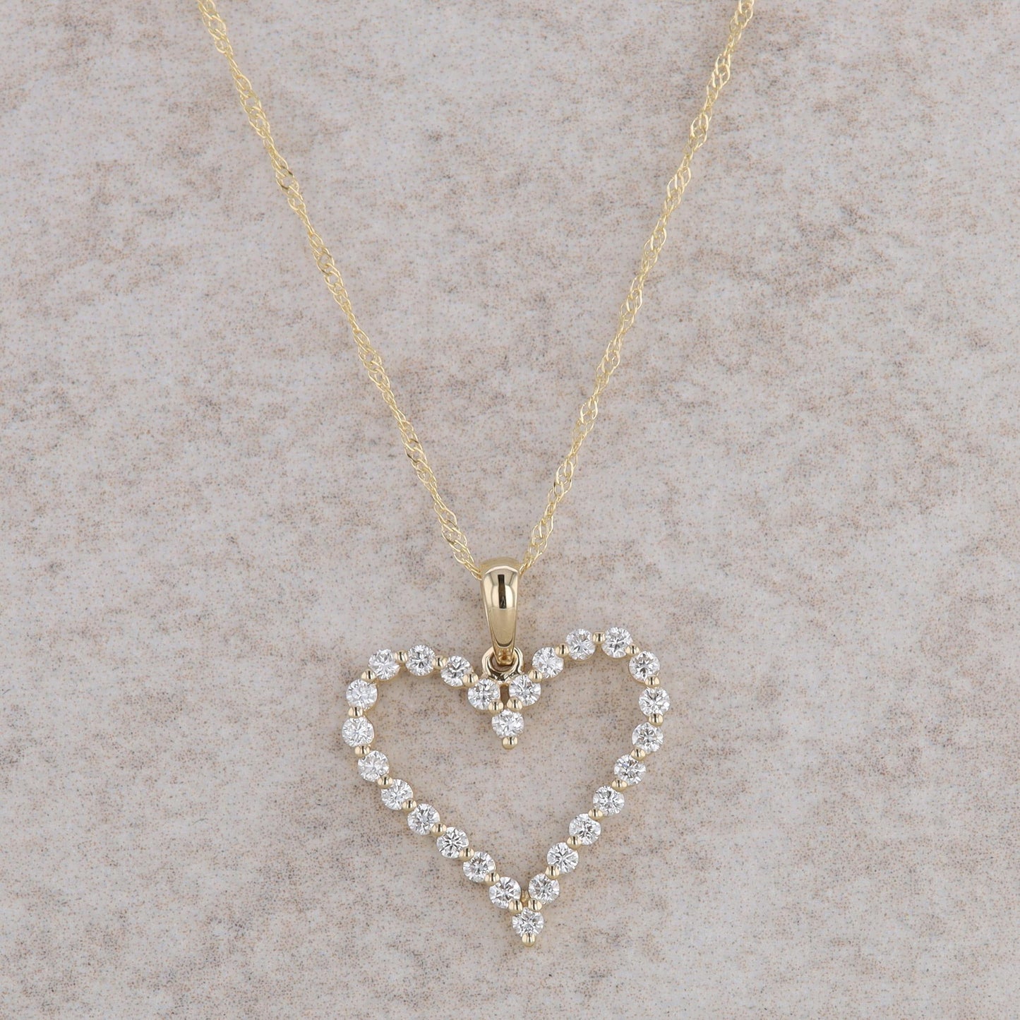 14k Yellow Gold Single Prong Diamond Heart Pendant Necklace