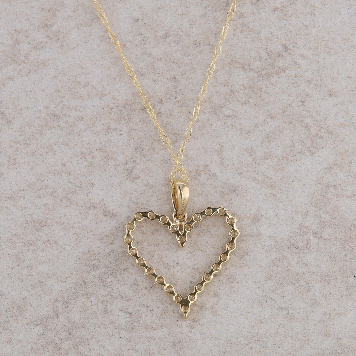 14k Yellow Gold Single Prong Diamond Heart Pendant Necklace