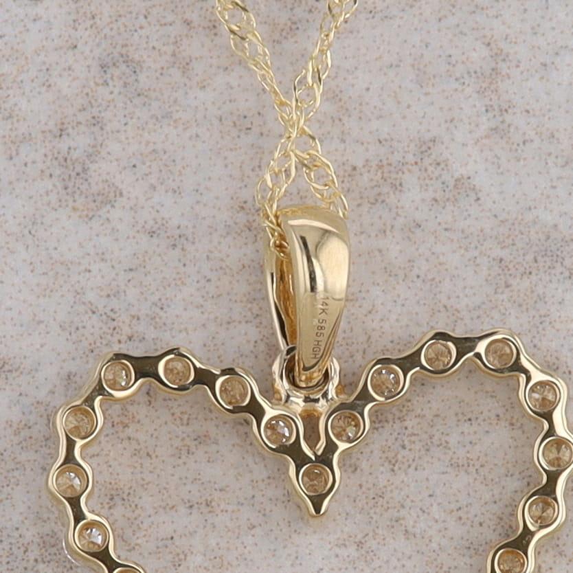 14k Yellow Gold Single Prong Diamond Heart Pendant Necklace