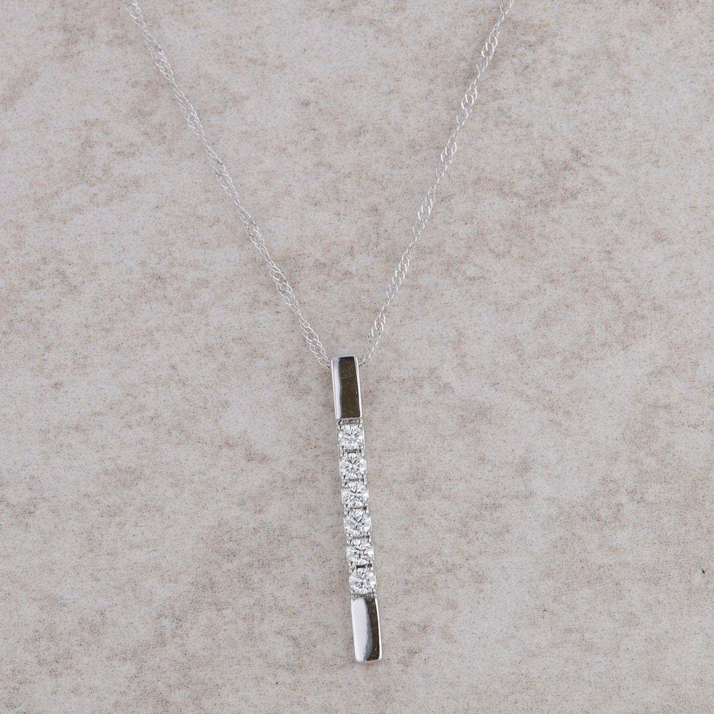 14k White Gold Diamond Bar Necklace