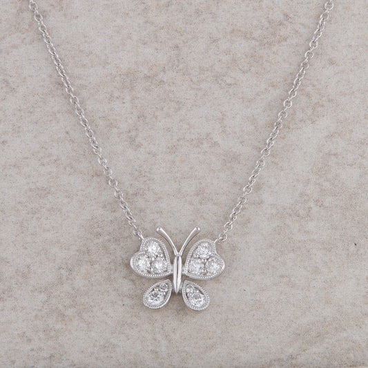 14k White Gold Diamond Butterfly Necklace