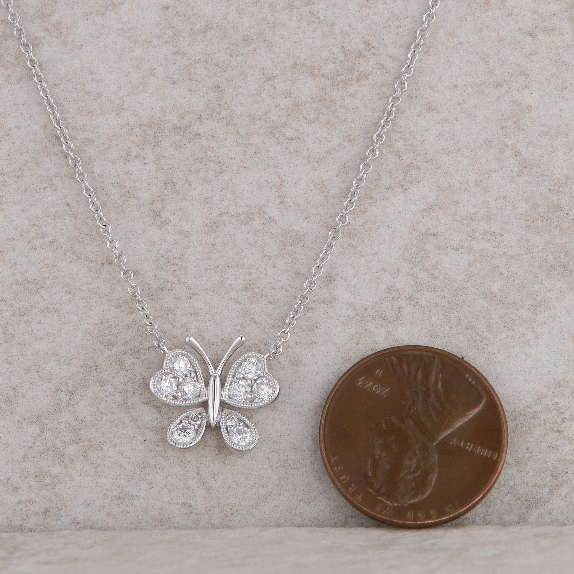 14k White Gold Diamond Butterfly Necklace