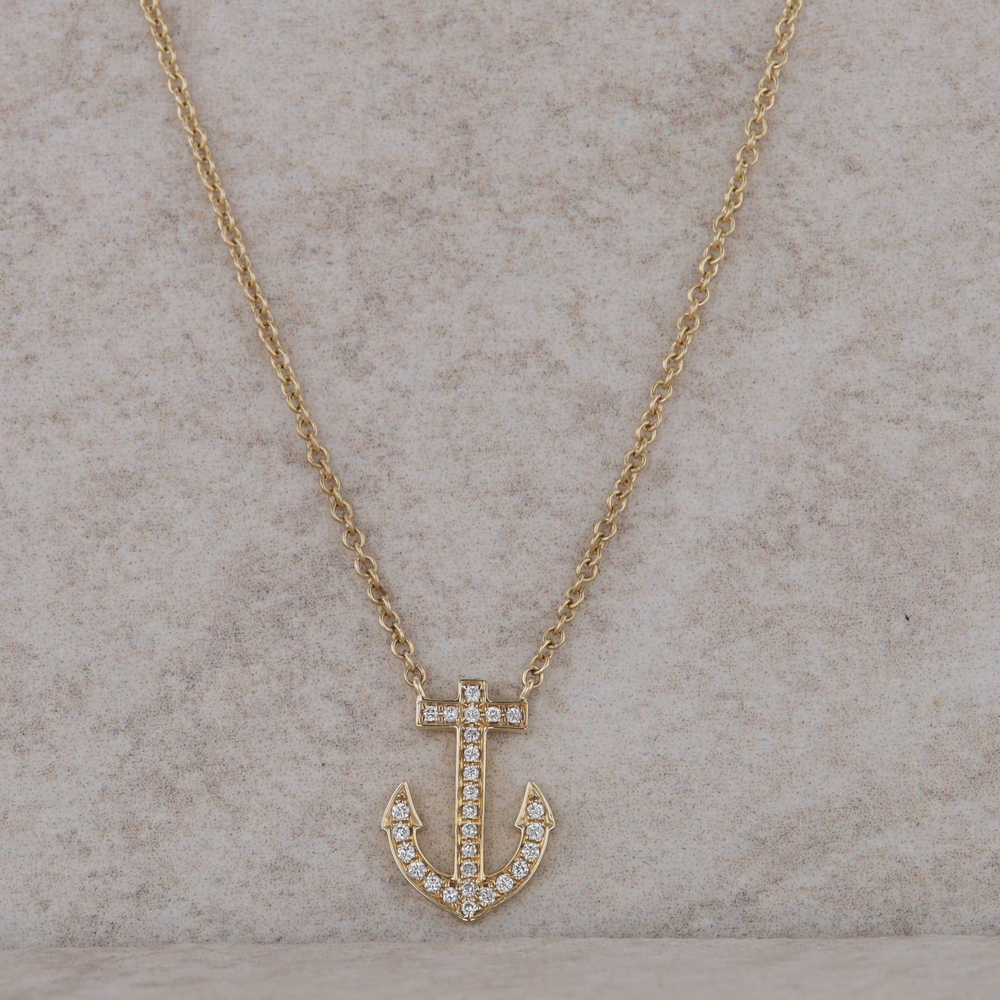 14k Yellow Gold Diamond Anchor Necklace 16-18"