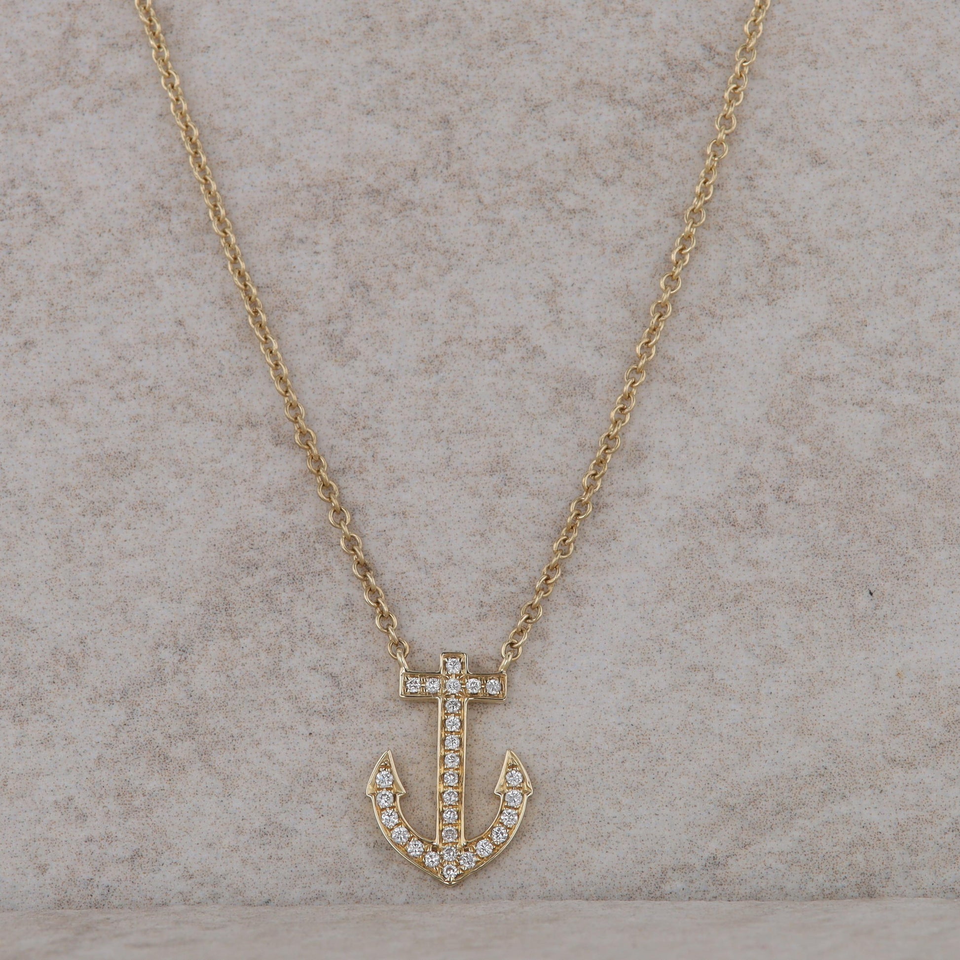 14k Yellow Gold Diamond Anchor Necklace 16-18"