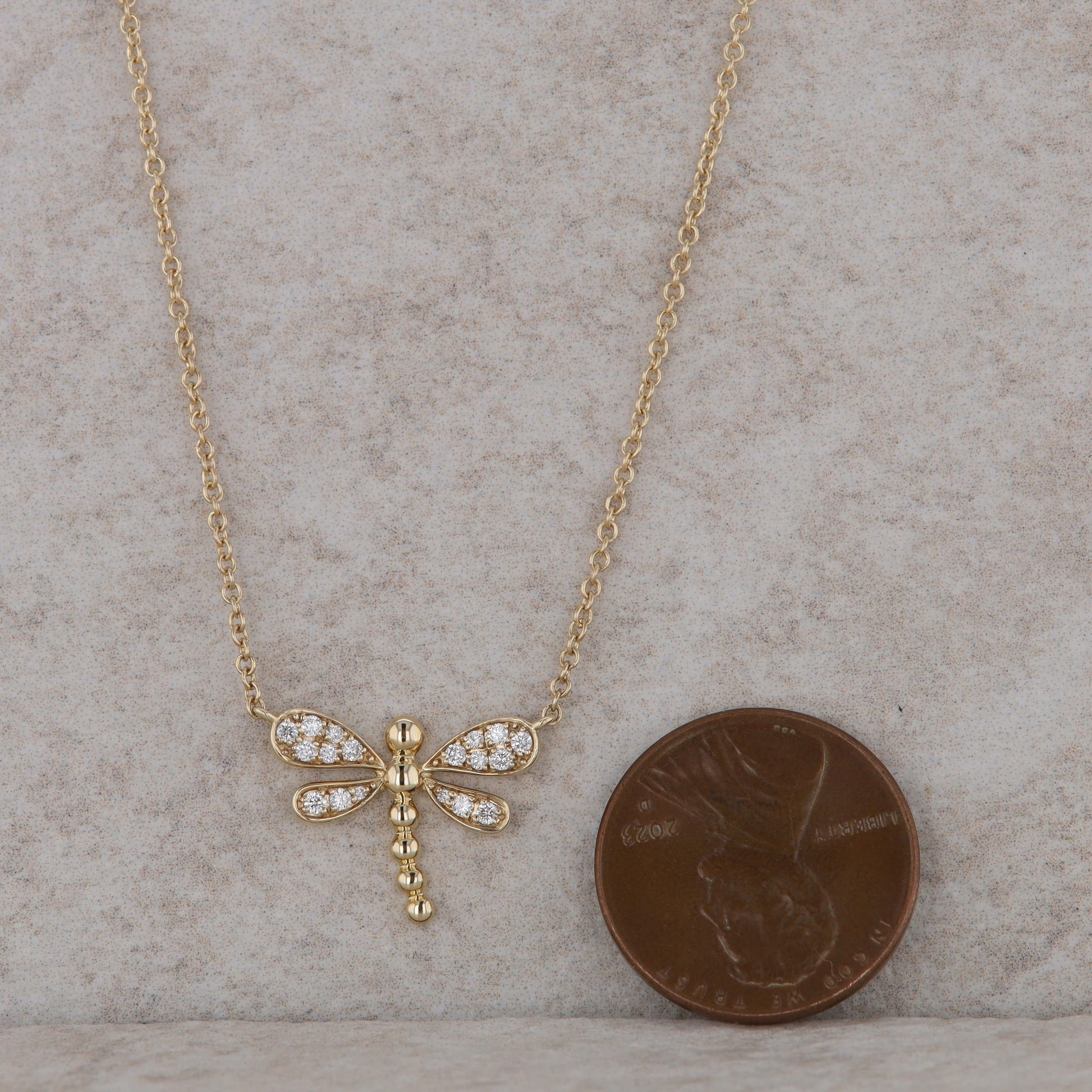 14k Yellow Gold Diamond Dragonfly Necklace