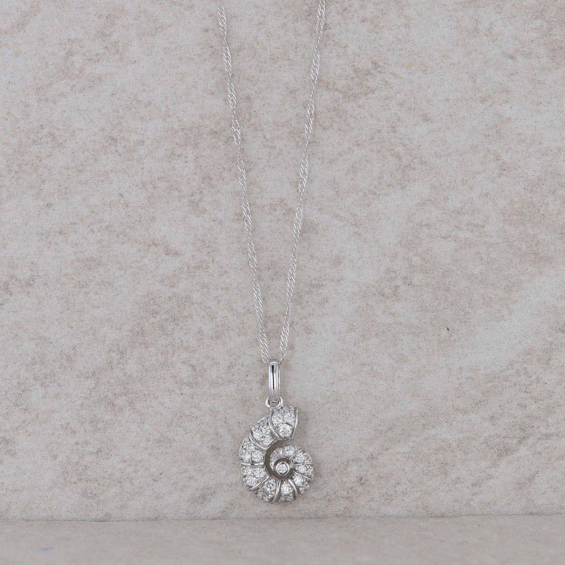 14k White Gold Diamond Sea Shell Necklace