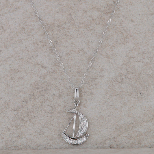 14k White Gold Diamond Sailboat Necklace